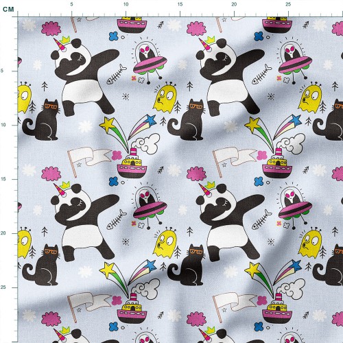 Bawełna satynowa Panda w kosmosie – tkanina drukowana na metry