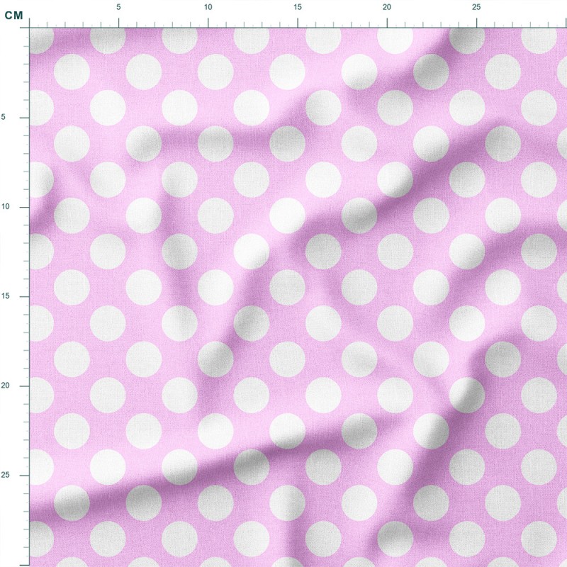 Bawełna satynowa Duże białe groszki na pastelowym liliowym tle – tkanina drukowana na metry