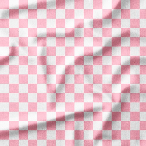 Bawełna satynowa Pastelowa malinowa szachownica – tkanina drukowana na metry
