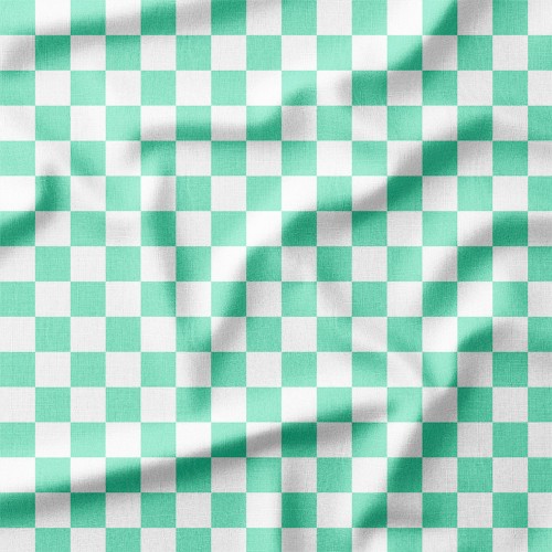 Bawełna satynowa Pastelowa zielona szachownica – tkanina drukowana na metry