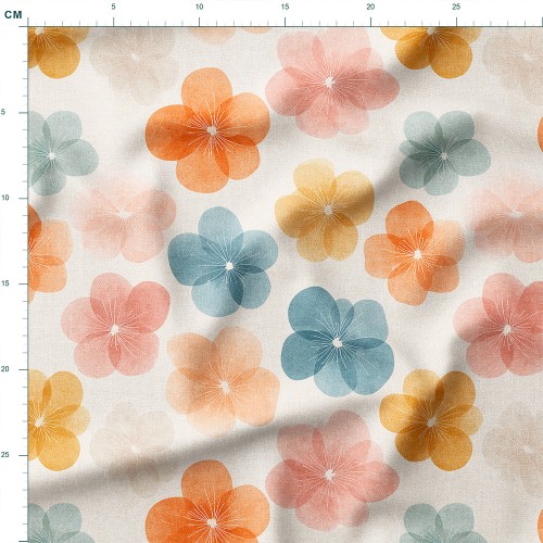 Bawełna satynowa Kwiaty retro w pastelowych kolorach – tkanina drukowana na metry