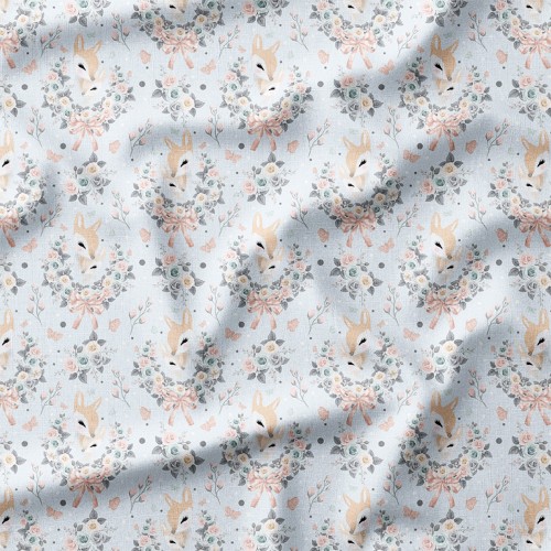 Tkanina bawełniana Sarenki w wieńcach z róż i kokardek – tkanina drukowana na metry
