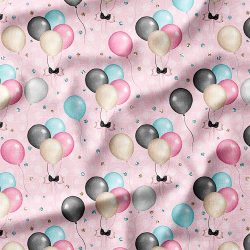Tkanina bawełniana Balony w bukietach z czarną kokardką – tkanina drukowana na metry