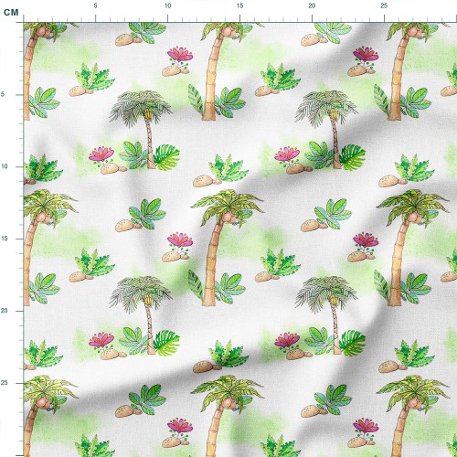 Tkanina bawełniana Palmy z kwiatami i kamieniami – tkanina drukowana na metry