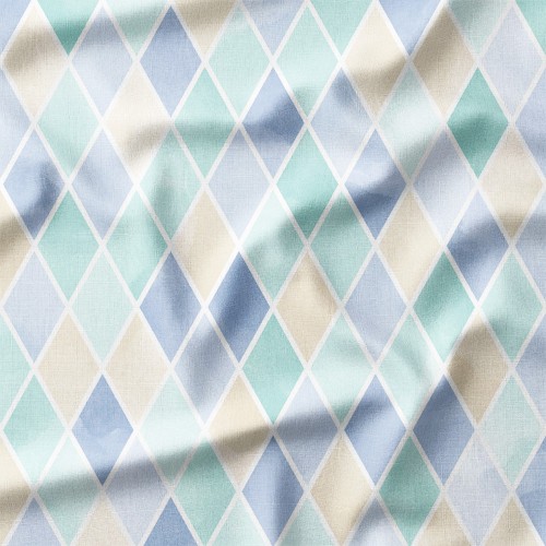 Tkanina bawełniana Akwarelowe romby w miętowo-beżowej gamie – tkanina drukowana na metry
