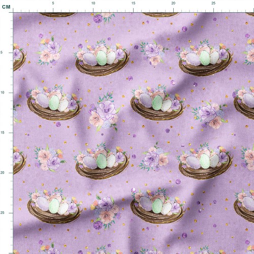 Tkanina bawełniana Gniazdka z pastelowymi jajkami i kwiatami – tkanina drukowana na metry