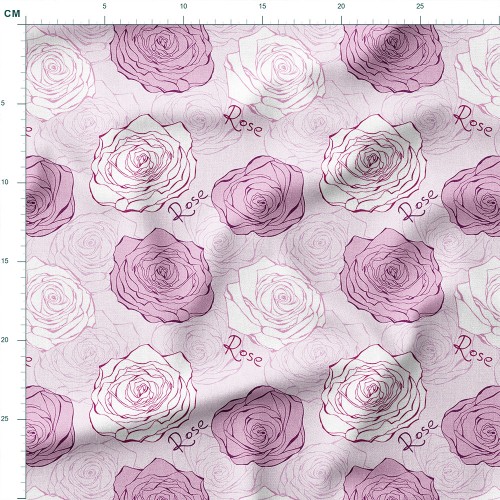 Tkanina bawełniana Duże róże z napisem Rose – tkanina drukowana na metry