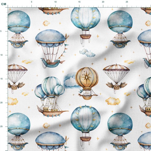 Tkanina bawełniana Sterowce i balony w stylu steampunk – tkanina drukowana na metry