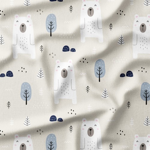 Tkanina bawełniana Uśmiechnięte misie w skandynawskim lesie – tkanina drukowana na metry
