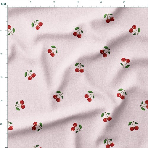 Tkanina bawełniana Wisienki na pudrowym różu – tkanina drukowana na metry