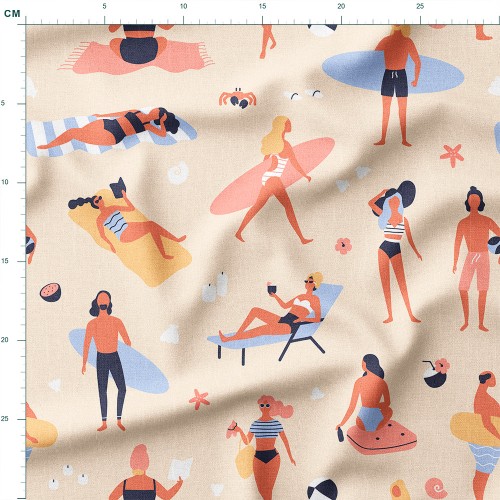 Tkanina bawełniana Plażowicze w letnich scenkach – tkanina drukowana na metry