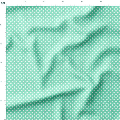 Tkanina bawełniana Drobne białe groszki na pastelowym zielonym tle – tkanina drukowana na metry