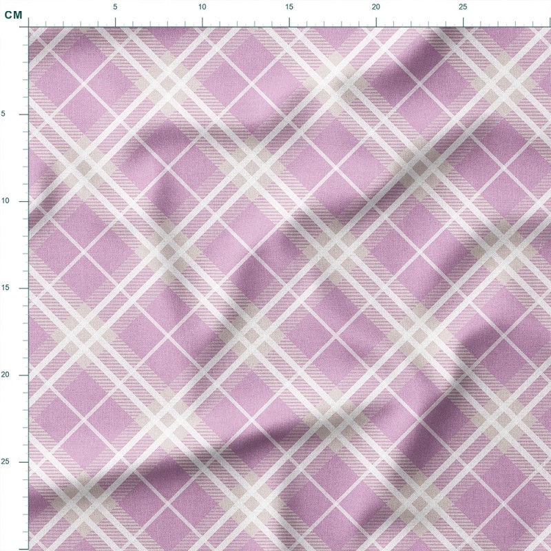 Single Jersey z elastanem Fioletowa krata tartan po skosie – dzianina drukowana na metry