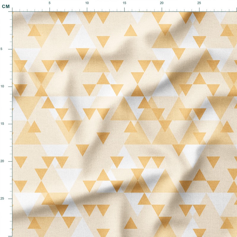 Single Jersey z elastanem Trójkąty w odcieniach beżu i złota – dzianina drukowana na metry