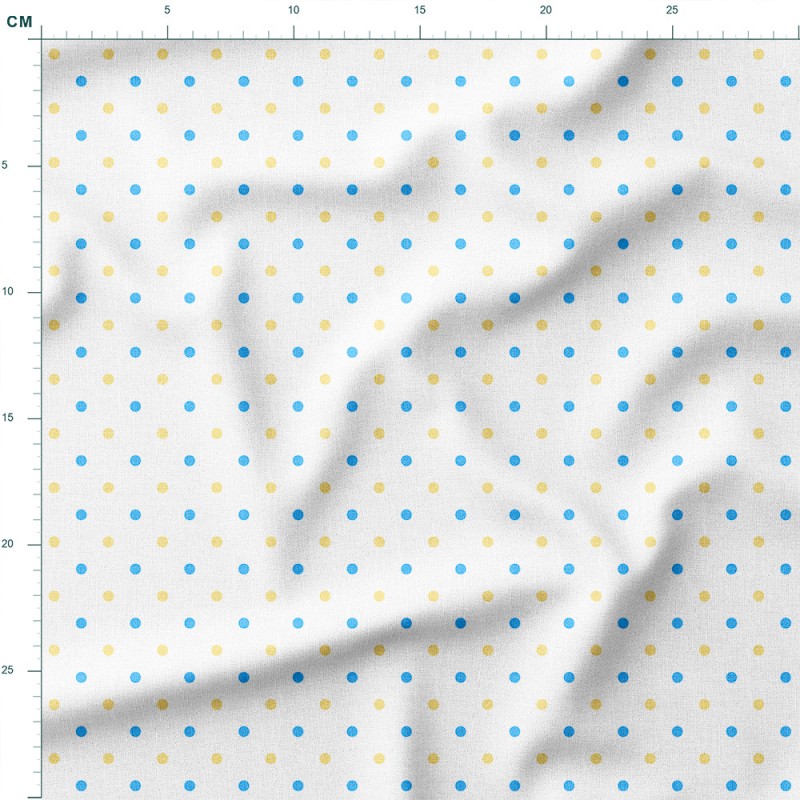 Single Jersey z elastanem Niebiesko-żółte groszki na białym tle – dzianina drukowana na metry