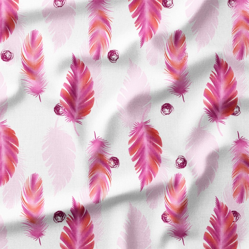 Różowo-purpurowe piórka na białym tle – single jersey z nadrukiem