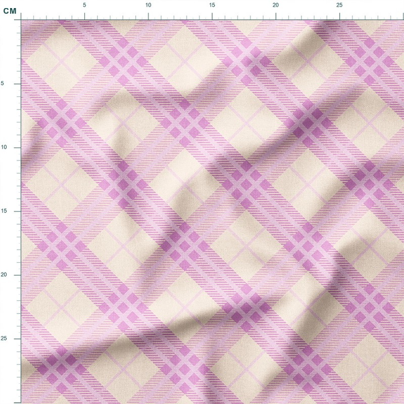 Single Jersey z elastanem Różowa krata tartan po skosie – dzianina drukowana na metry