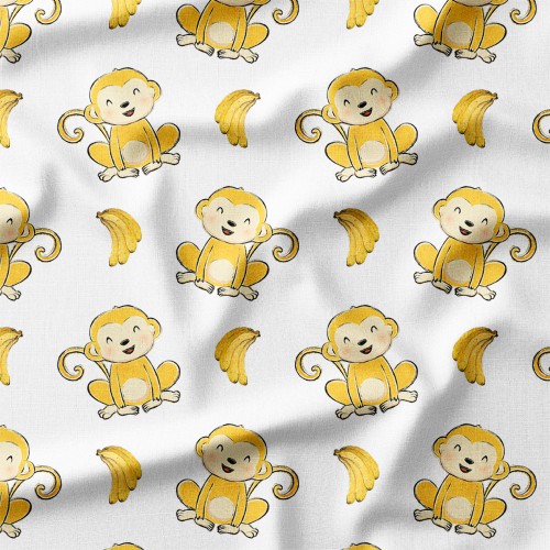 Single Jersey z elastanem Uśmiechnięte małpki z bananami – dzianina drukowana na metry