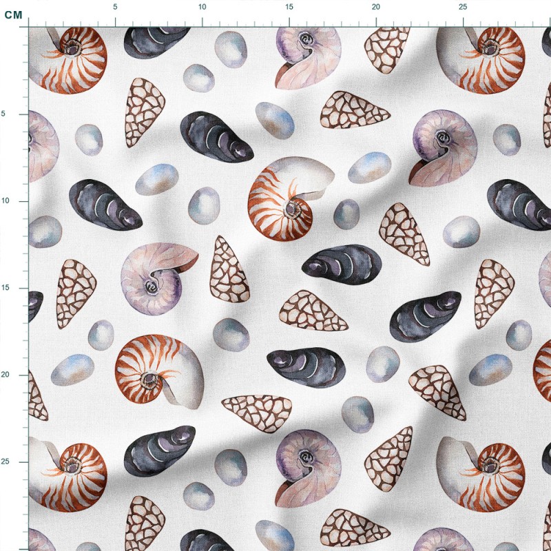 Single Jersey z elastanem Muszle nautilusa i kamienie morskie – dzianina drukowana na metry