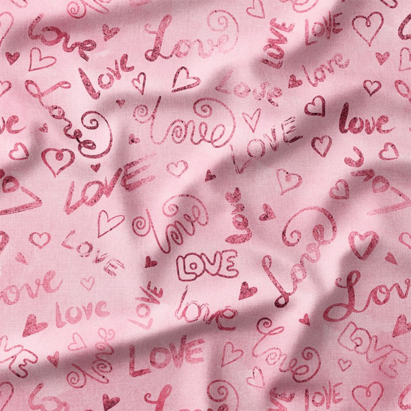 Napisy Love i serduszka na różu – single jersey z nadrukiem