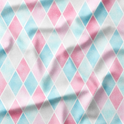 Single Jersey z elastanem Akwarelowe romby w różu i błękicie – dzianina drukowana na metry