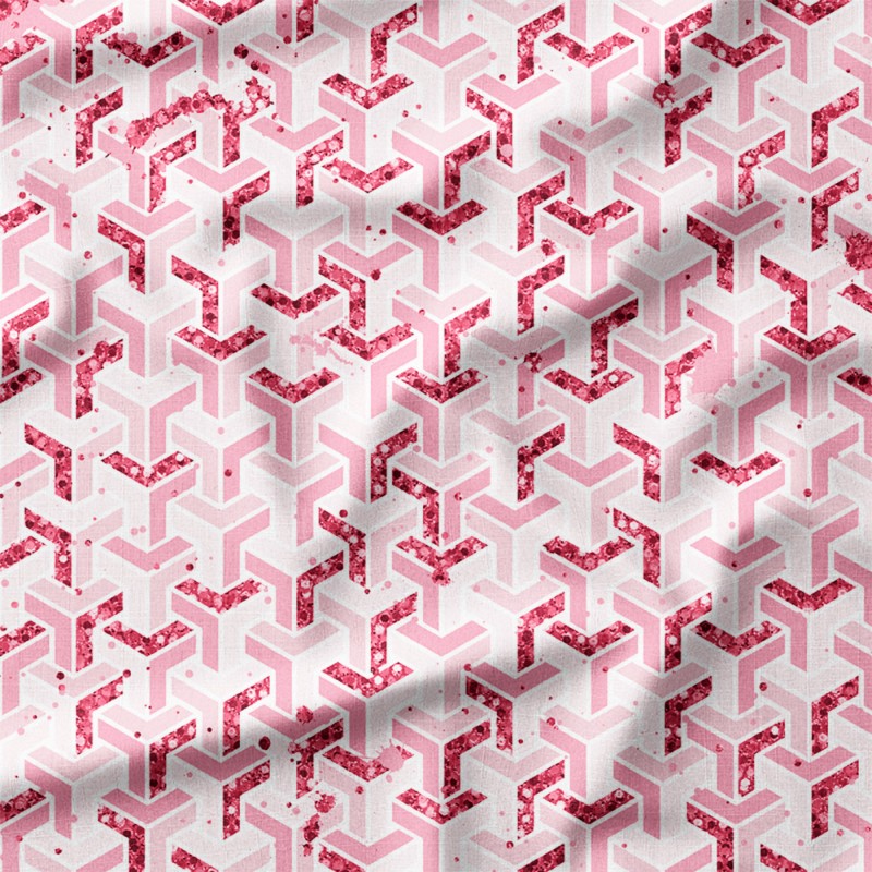 Różowa geometryczna plecionka 3D – single jersey z nadrukiem