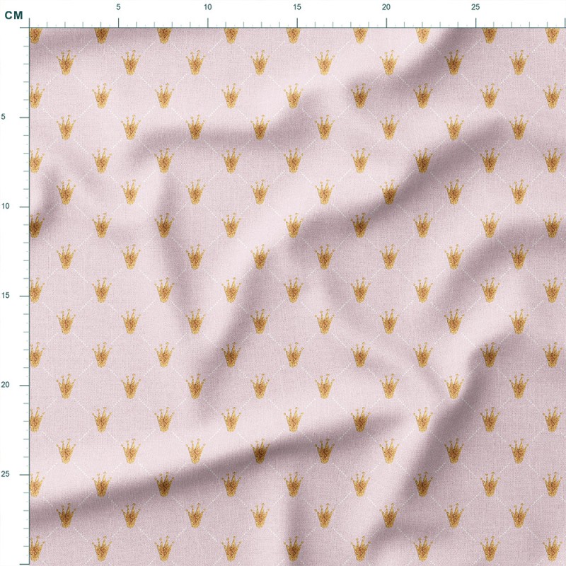 Single Jersey z elastanem Złote korony na pudrowym różu – dzianina drukowana na metry