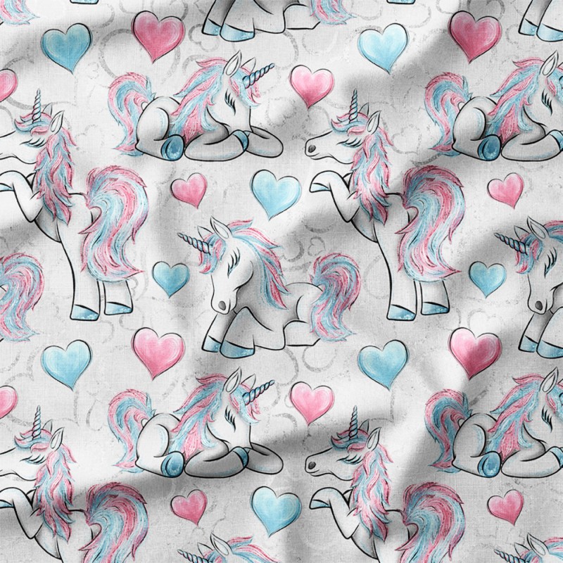 Jednorożce z pastelową grzywą i serduszkami – single jersey z nadrukiem