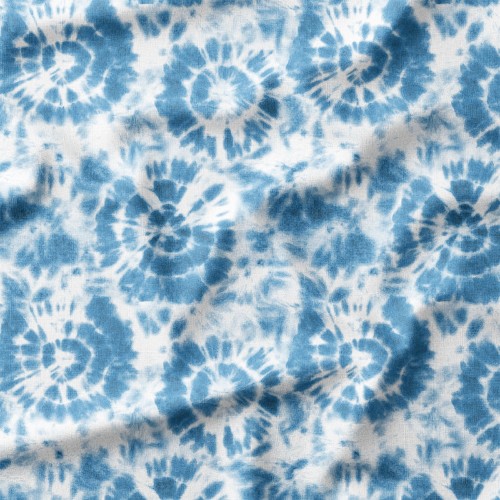 Single Jersey z elastanem Błękitne kręgi tie-dye – dzianina drukowana na metry