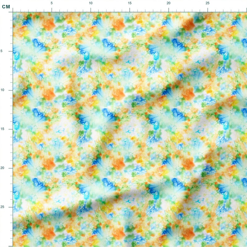 Single Jersey z elastanem Rozlane plamy akwarelowe w kolorach lata – dzianina drukowana na metry