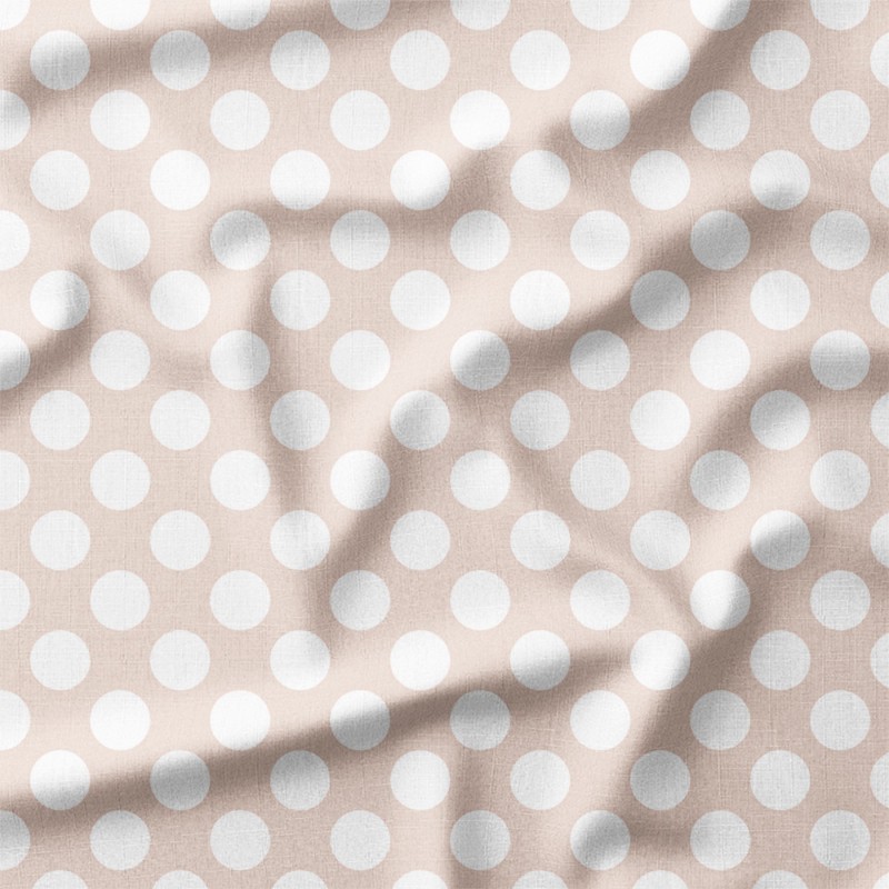 Duże białe groszki na pastelowym taupe tle – single jersey z nadrukiem