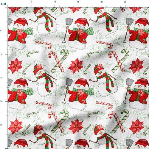 Drelich bawełniany Bałwanki z łopatą i cukrowe laski – tkanina drukowana na metry