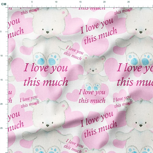 Drelich bawełniany Pluszowe misie i serduszka z napisem I love you – tkanina drukowana na metry
