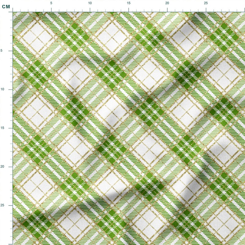 Drelich bawełniany Zielona krata tartan ze złotym konturem – tkanina drukowana na metry