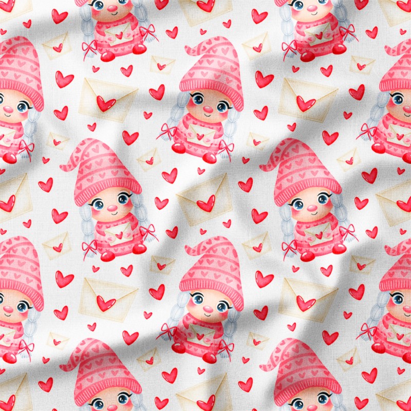 Skrzatki z listami miłosnymi i serduszkami – drelich bawełniany z nadrukiem
