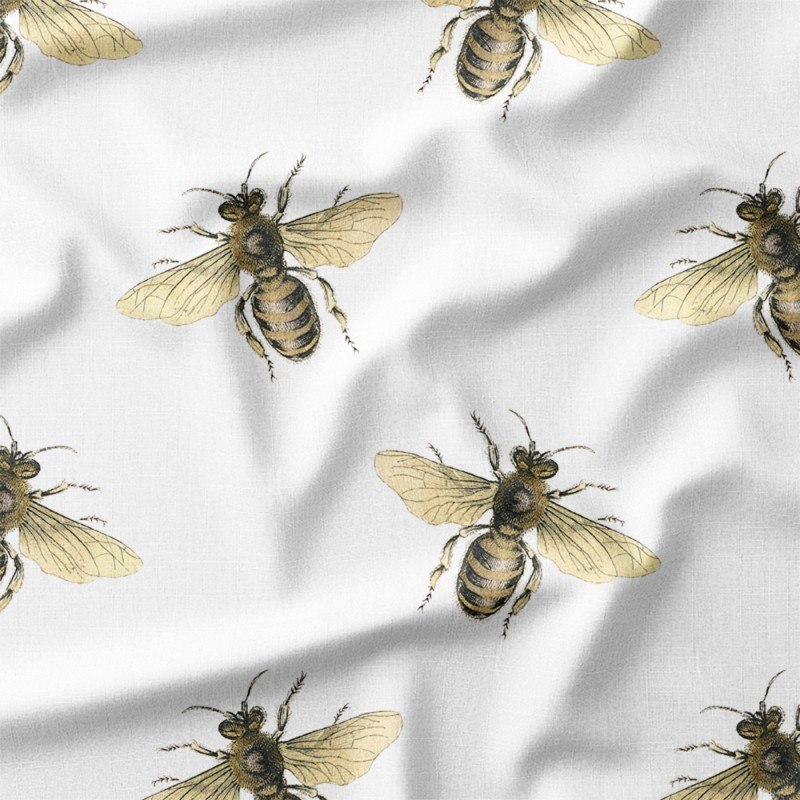 Pszczoły w stylu rycin entomologicznych – drelich bawełniany z nadrukiem