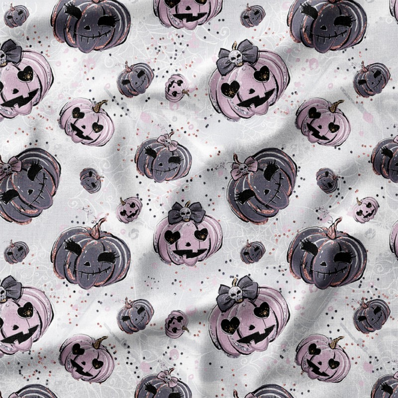 Dynie z kokardkami na szarym tle – drelich bawełniany z nadrukiem