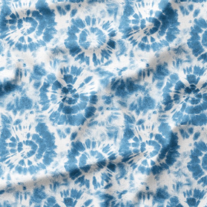 Błękitne kręgi tie-dye – drelich bawełniany z nadrukiem