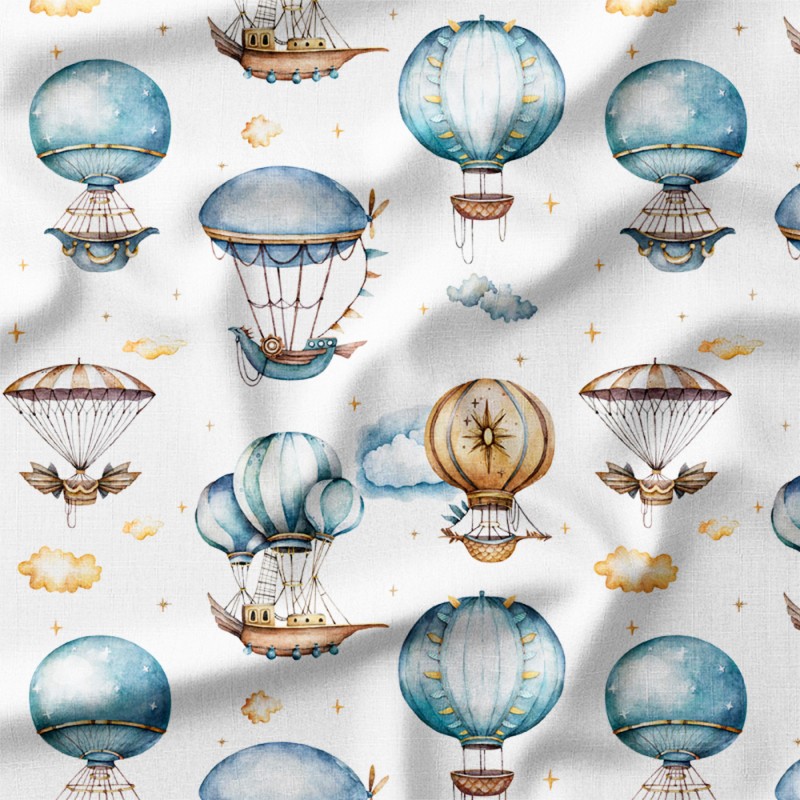 Sterowce i balony w stylu steampunk – drelich bawełniany z nadrukiem