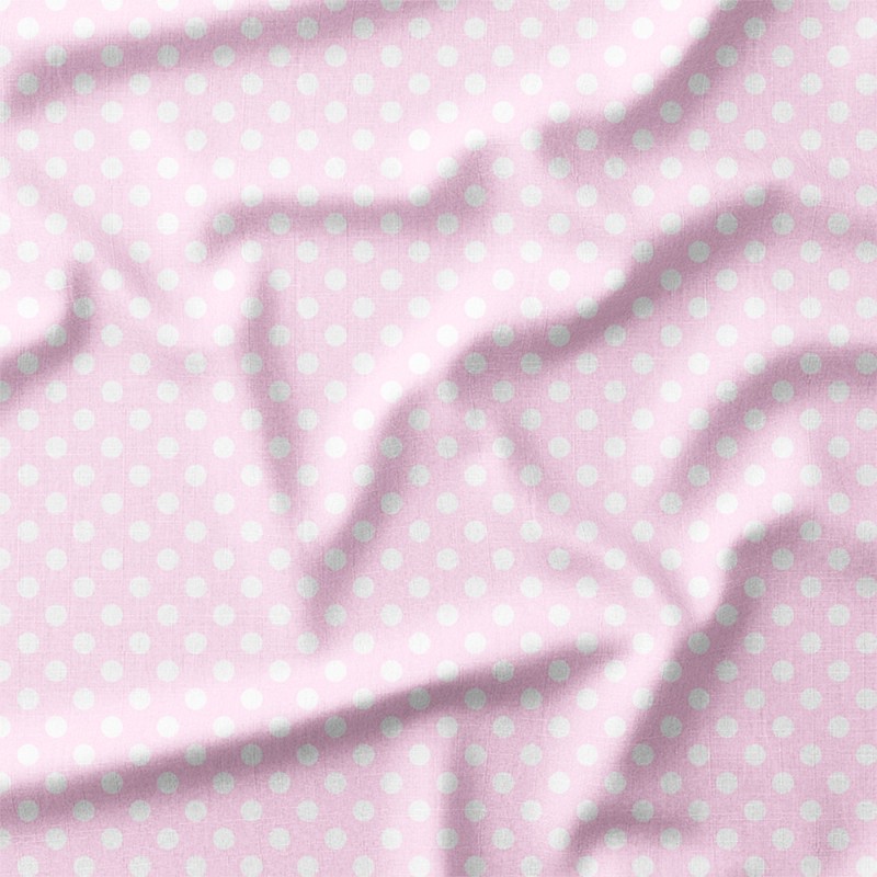 Klasyczne białe groszki na pastelowym jasnoróżowym tle – drelich bawełniany z nadrukiem