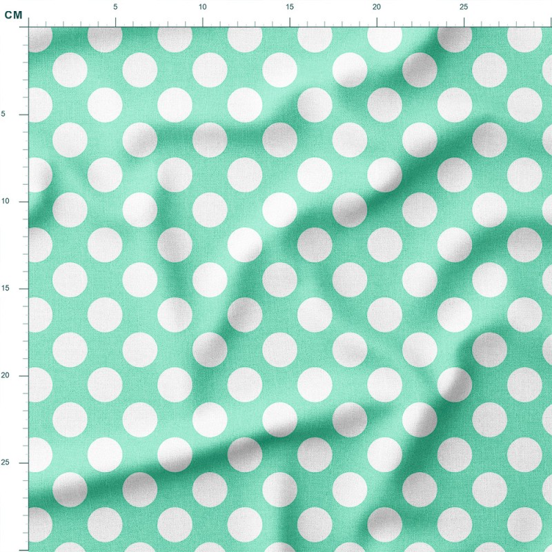 Drelich bawełniany Duże białe groszki na pastelowym zielonym tle – tkanina drukowana na metry