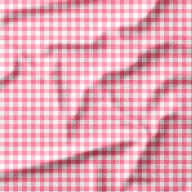 Pastelowa malinowa kratka gingham – drelich bawełniany z nadrukiem