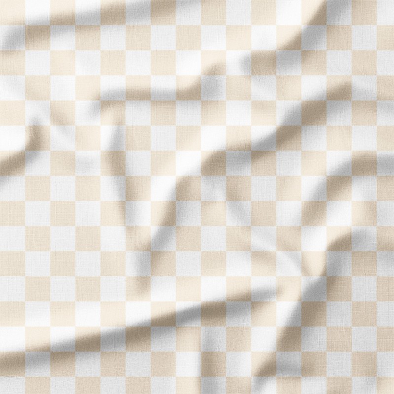 Pastelowa beżowa szachownica – drelich bawełniany z nadrukiem