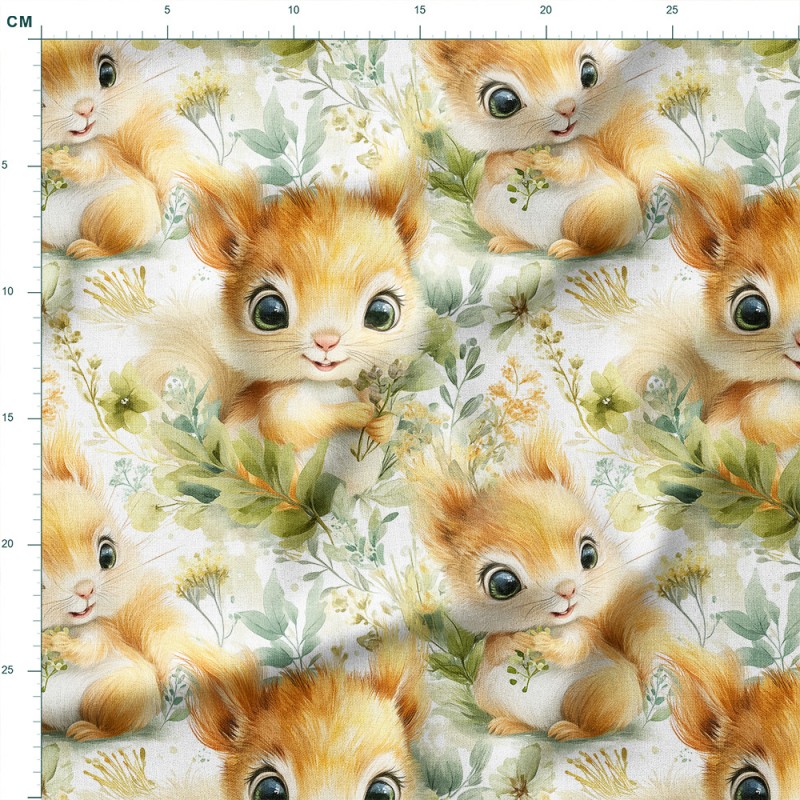 Drelich bawełniany Wielkookie wiewiórki wśród gałązek – tkanina drukowana na metry