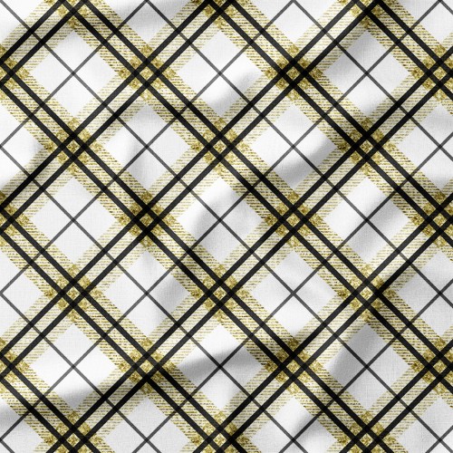 Tkanina Panama Ukośna krata w czerni i złocie – tkanina drukowana na metry