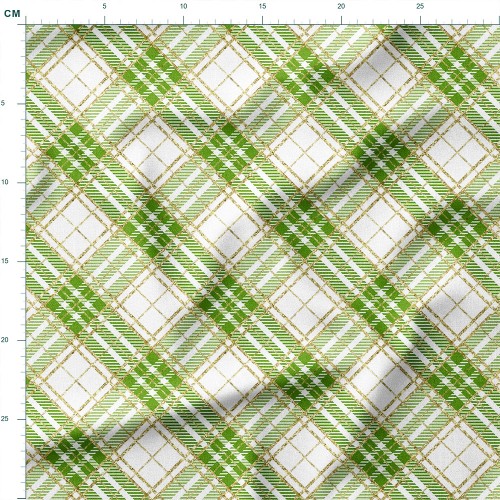 Tkanina Panama Zielona krata tartan ze złotym konturem – tkanina drukowana na metry