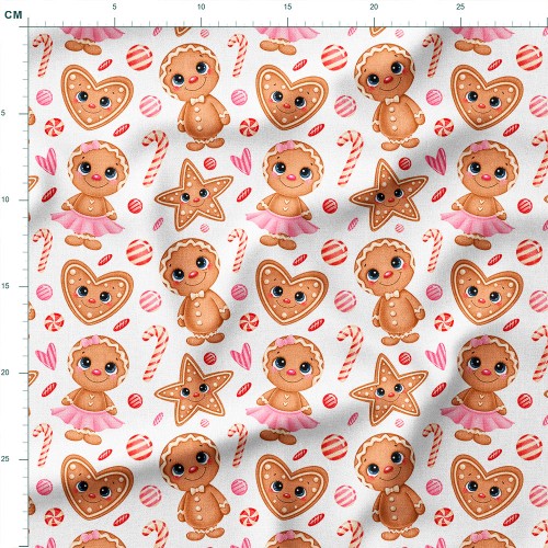 Tkanina Panama Piernikowe ludziki z gwiazdkami i cukierkami – tkanina drukowana na metry