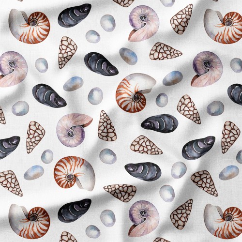 Tkanina Panama Muszle nautilusa i kamienie morskie – tkanina drukowana na metry