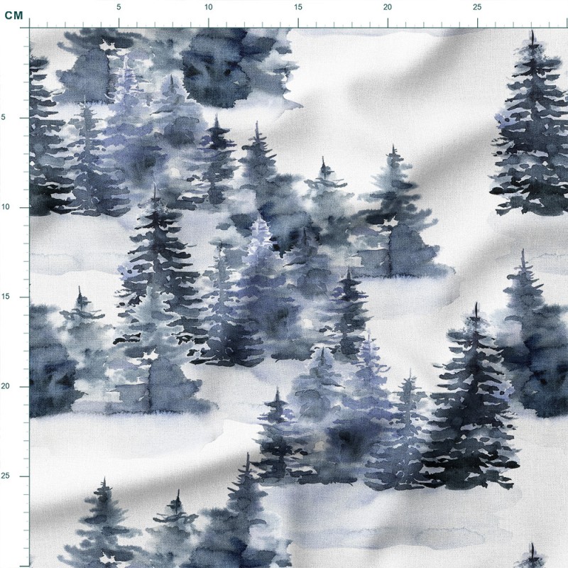 Tkanina Panama Akwarelowy las we mgle – tkanina drukowana na metry