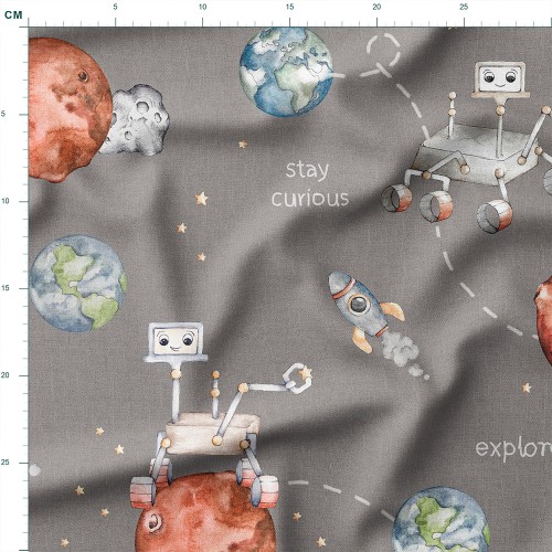 Tkanina Panama Łaziki i rakiety na czerwonych planetach – tkanina drukowana na metry